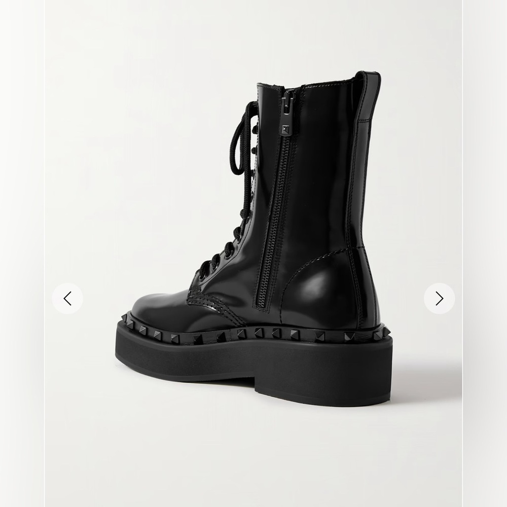 Valentino Garavani - Rockstud embellished glossed-leather ankle combat boots - Picture 3 of 4